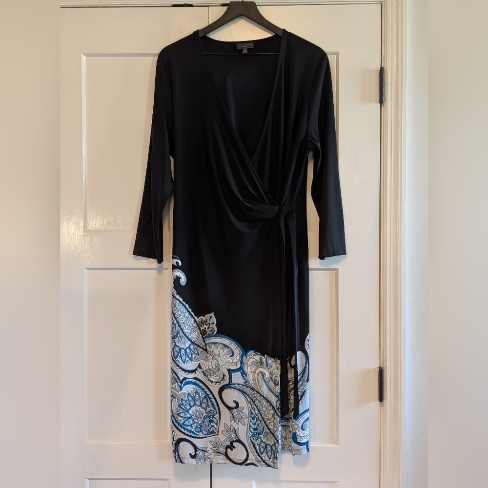 The Limited Collection 2X Faux Wrap Dress Long Sleeve Paisley Border Stretch
